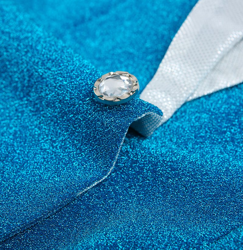 Glitter Baby Blue Peak Lapel Blazer Unique Sequin Men Suits