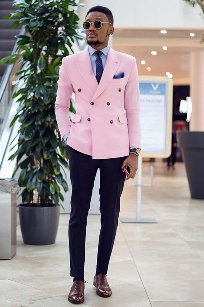 Anthony Pink Double Breasted Point Lapel Slim Fit Men Suit