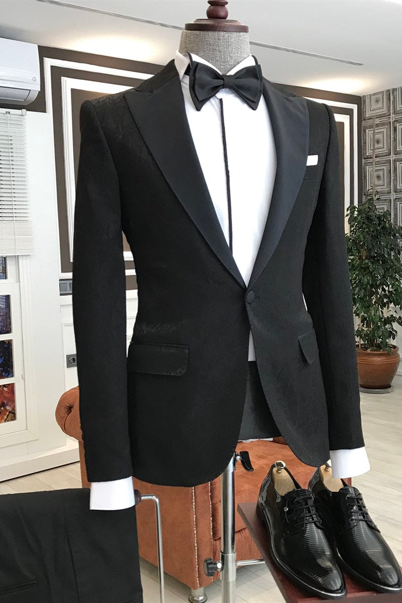 Leopold Traditional Black Point Lapel New Arrival Slim Fit Suit