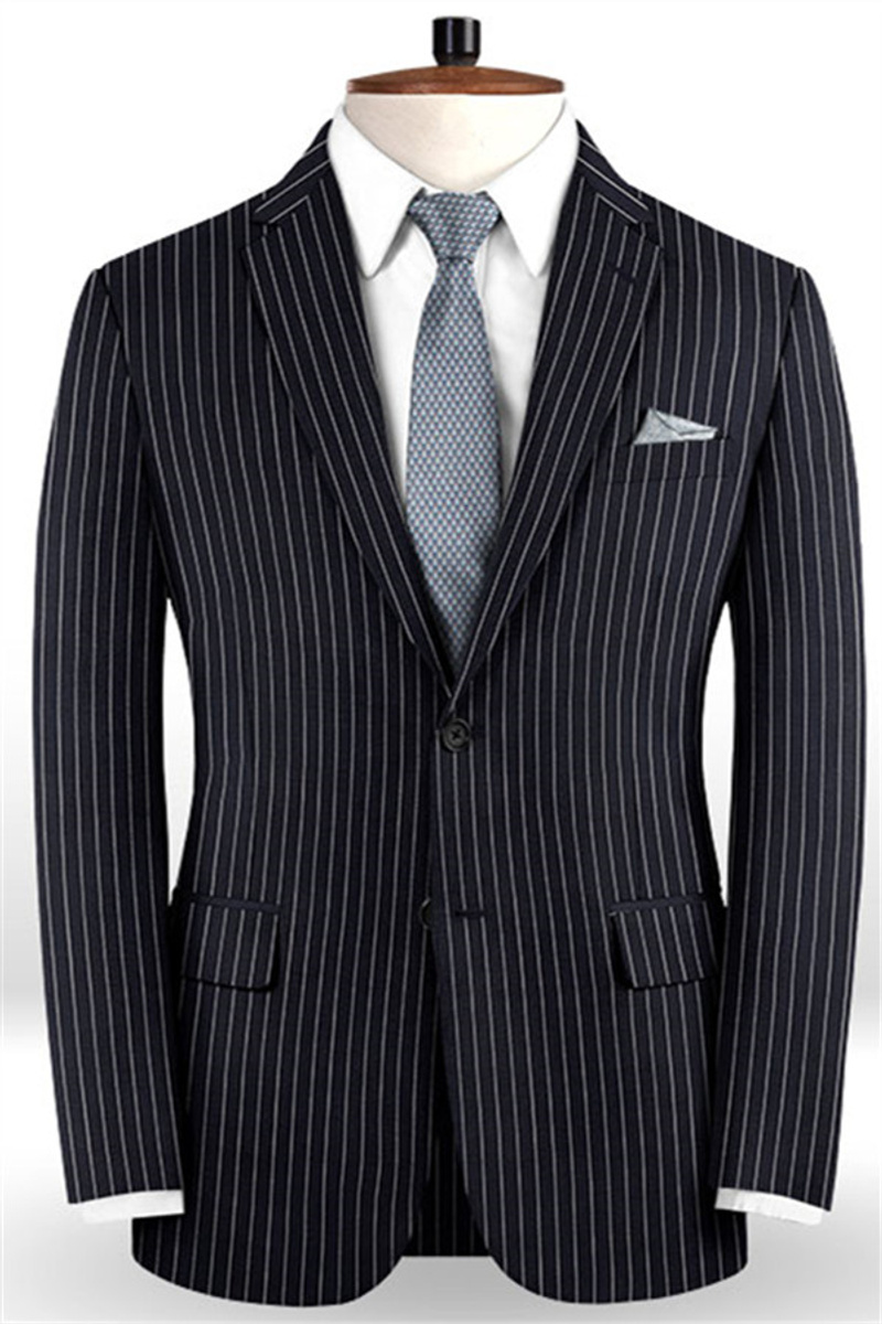 Dark Blue Striped Formal Suit Online Business Slim Tuxedo