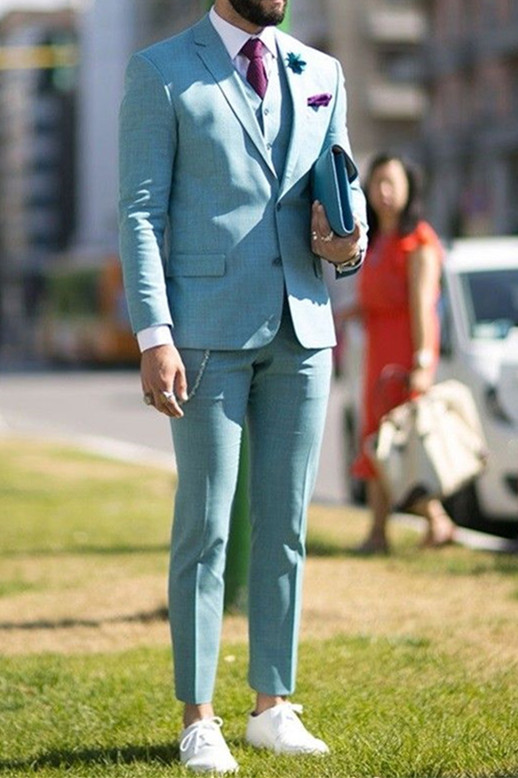 Formal Handsome Blue Notched Lapel Two-Piece Business Suit