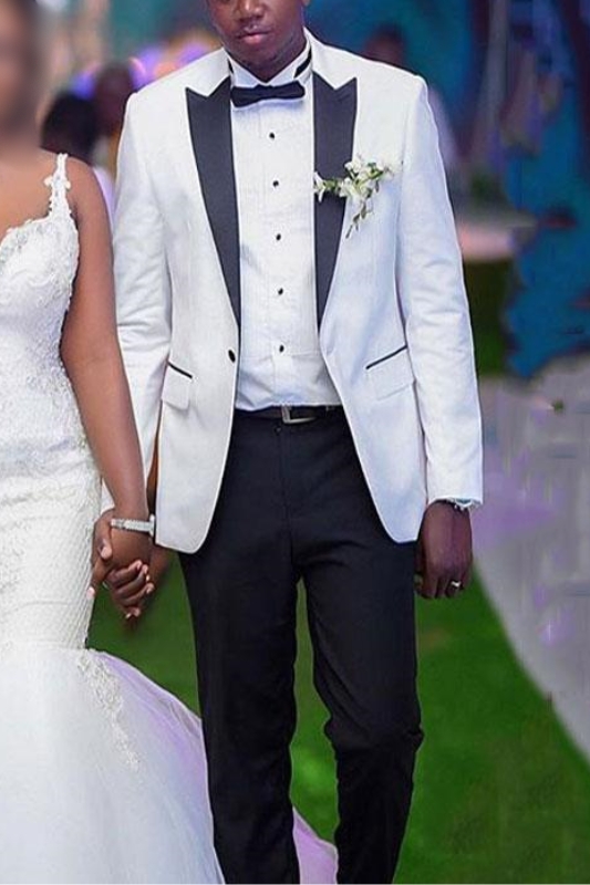 Noah's Fashion White One-Button Point Lapel Wedding Suit