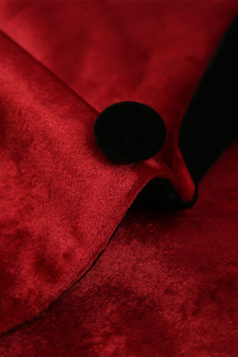 Burgundy Velvet Prom Men Suit One Button Boyfriend Blazer