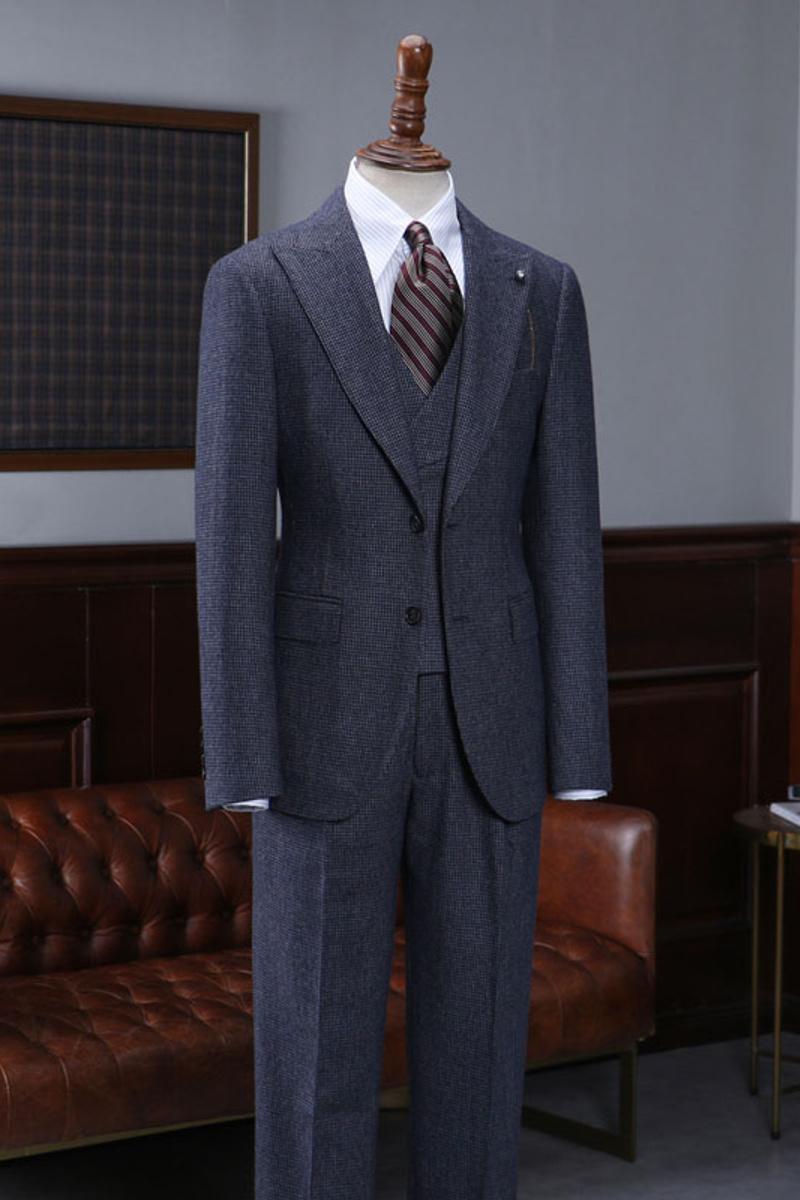 Aubrey Regular Blue Check Three-Piece Custom Business Suit