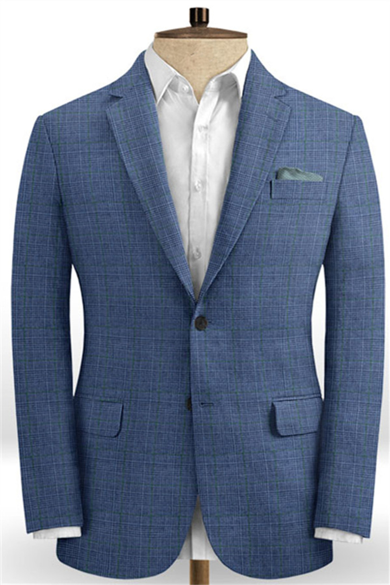 Navy Mesh Linen Tuxedo Summer Business Suit