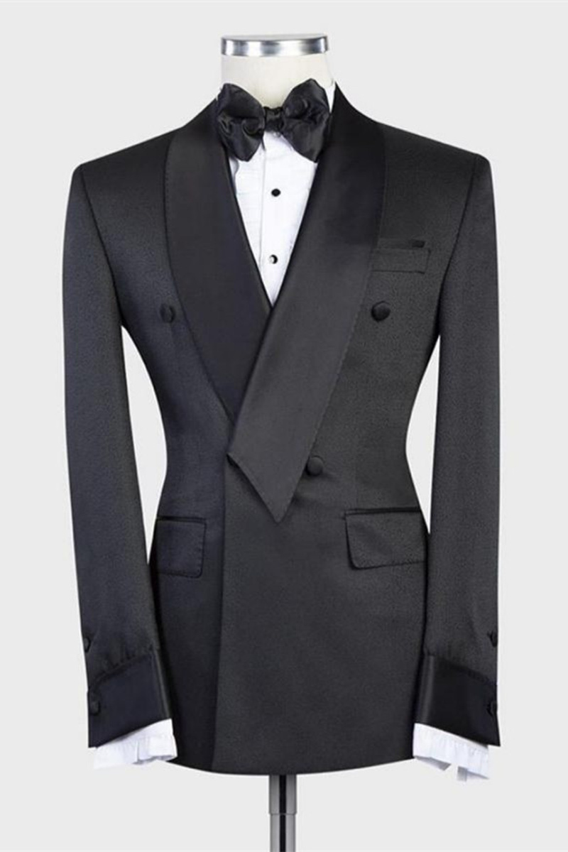 Isaias Fashion Black Double-Breasted Cape Lapel Wedding Suit