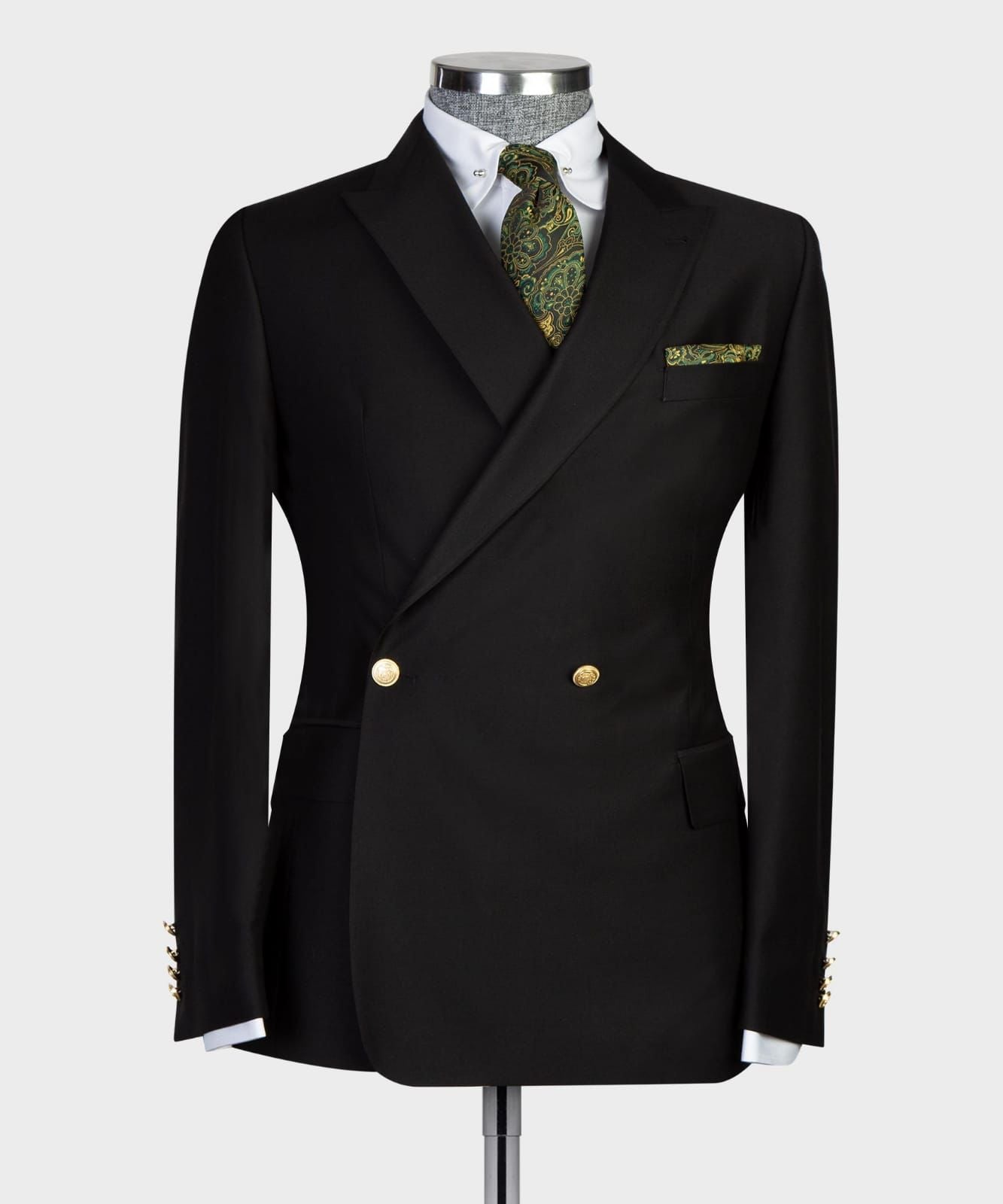 Black Design Double-Breasted Pointed Collar Tailored Suit