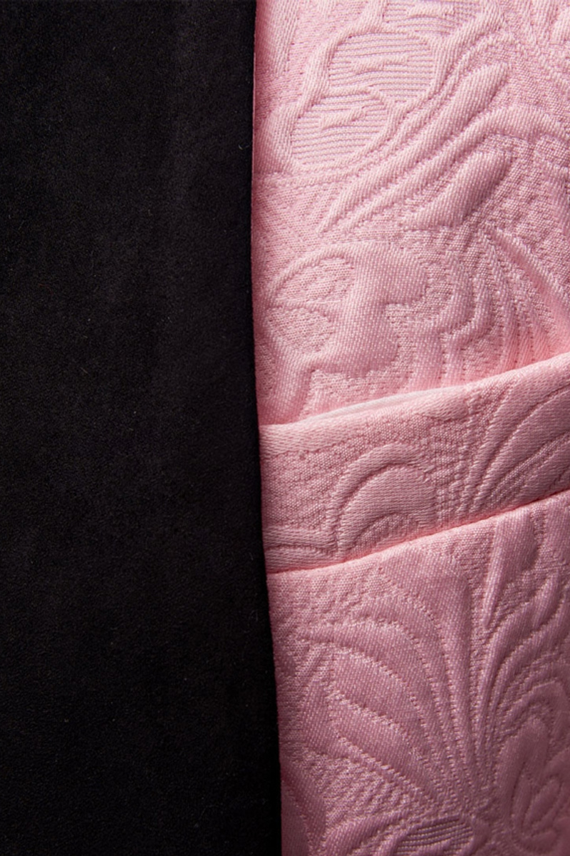 Gorgeous Pink Jacquard Prom Suit Three-Piece Black Lapel Suit