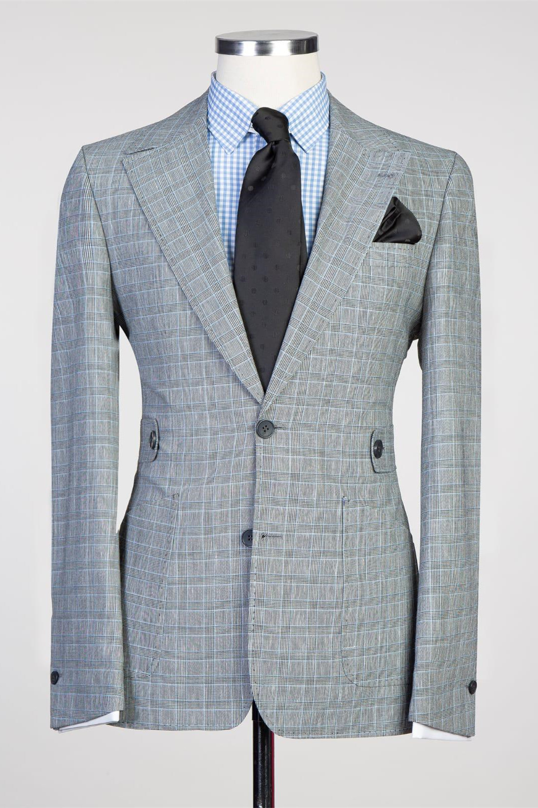 Light Gray Plaid Two-Piece Fitted Suit