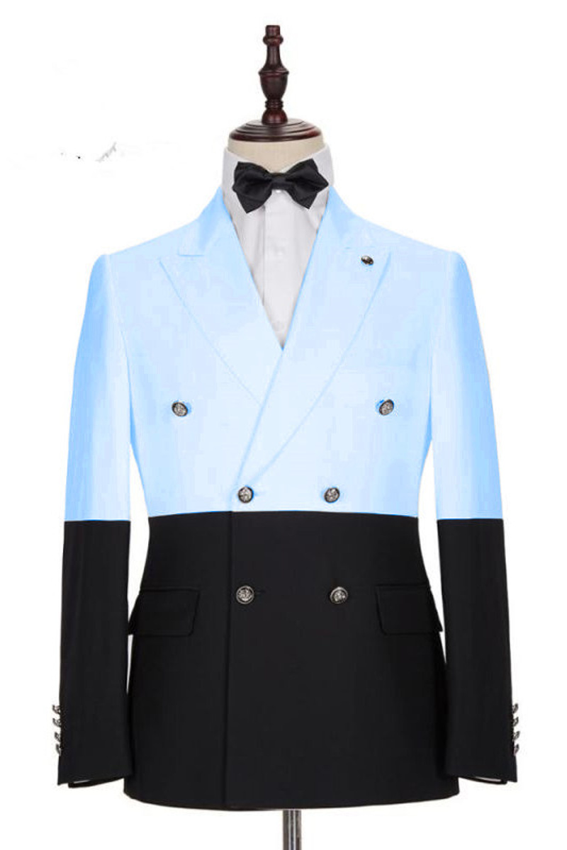 Stylish Sky Blue Double Breasted Peak Lapel Men Blazer