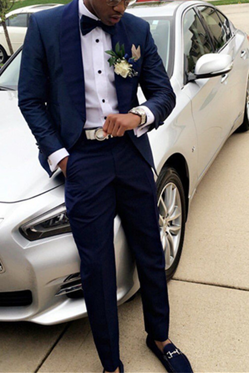 Deep Navy Slim Fit Wedding Groom Suit Two Piece Men Prom Suit