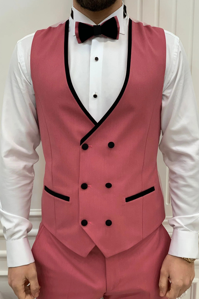 Modern Fashion Pink Slim Fit Velvet Peak Collar Three Piece Tuxedo