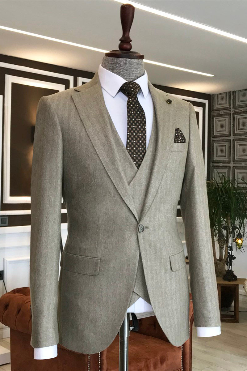 Nick Light Khaki Three Piece Notched Lapel Business Suit