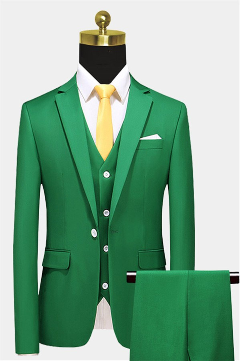 Three-Piece Green Suit Notch Lapel Prom Suit