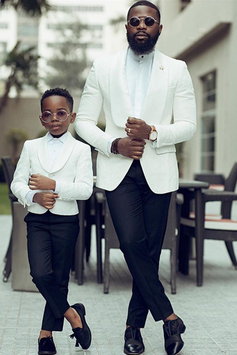 Abraham White Jacquard Shawl Lapel Slim Chic Wedding Suit