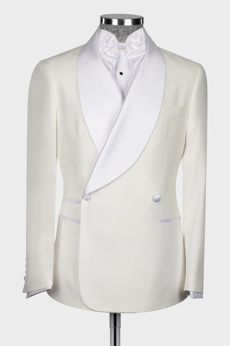 Ivory Double-Breasted Shawl Lapel Men's Wedding Two-Piece Suit
