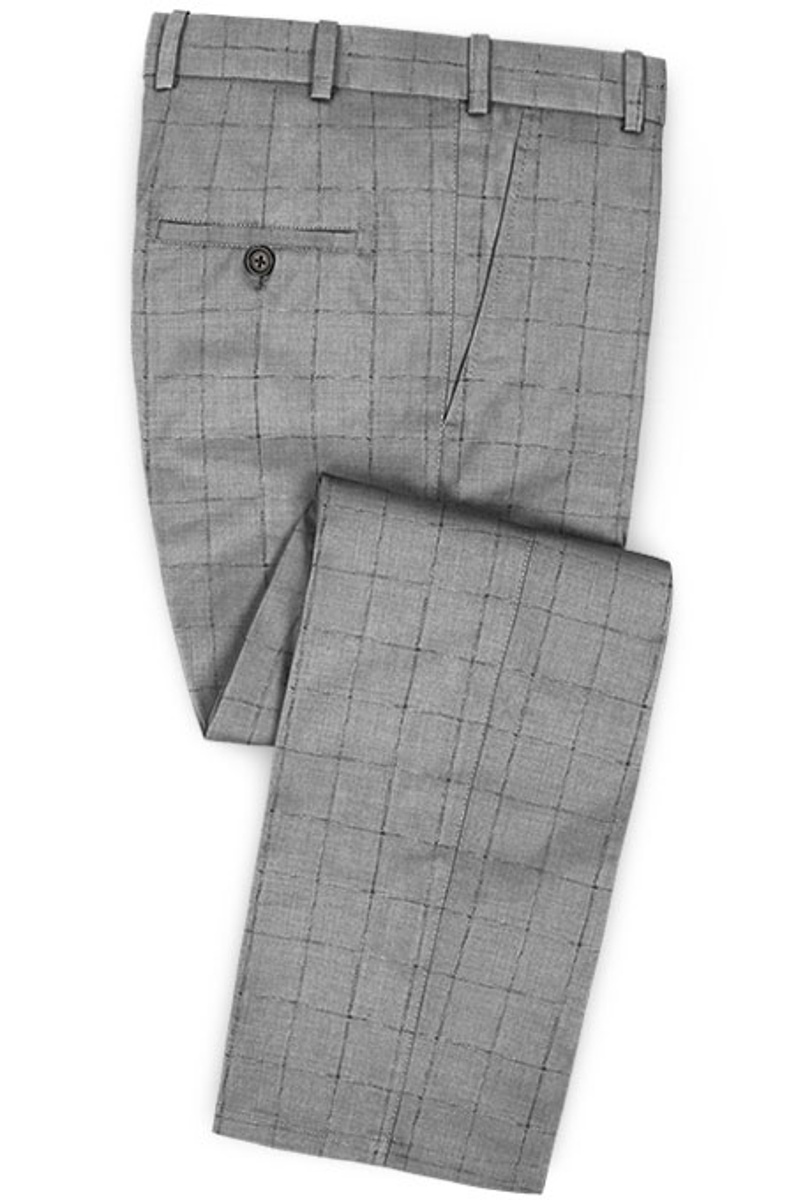 Grey Plaid Two-Piece Suit Slim Fit Tuxedo