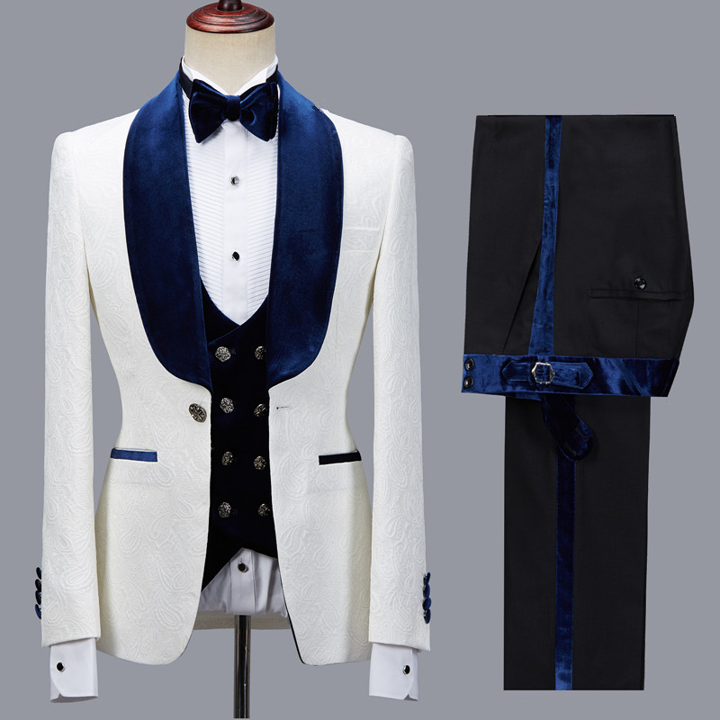 Quincy Handsome White Jacquard Shawl Lapel Wedding Suit