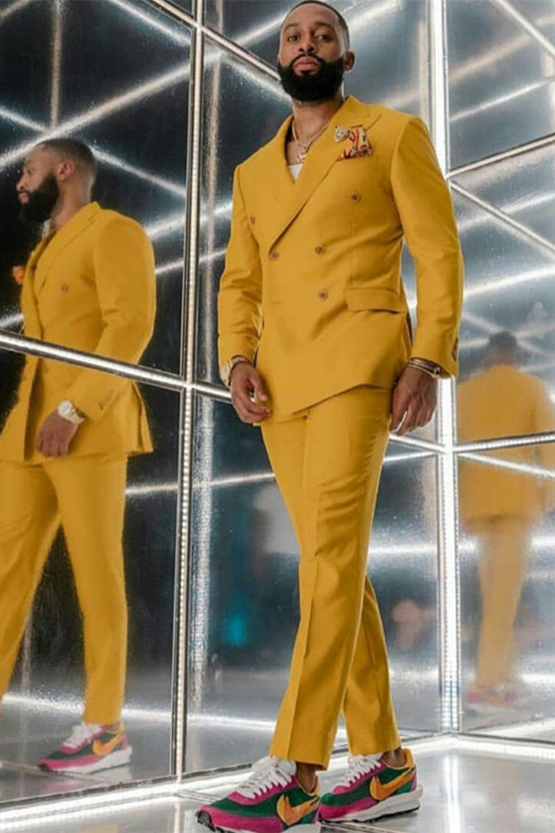 Reginald Custom Yellow Double Breasted Fashion Men Prom Suit