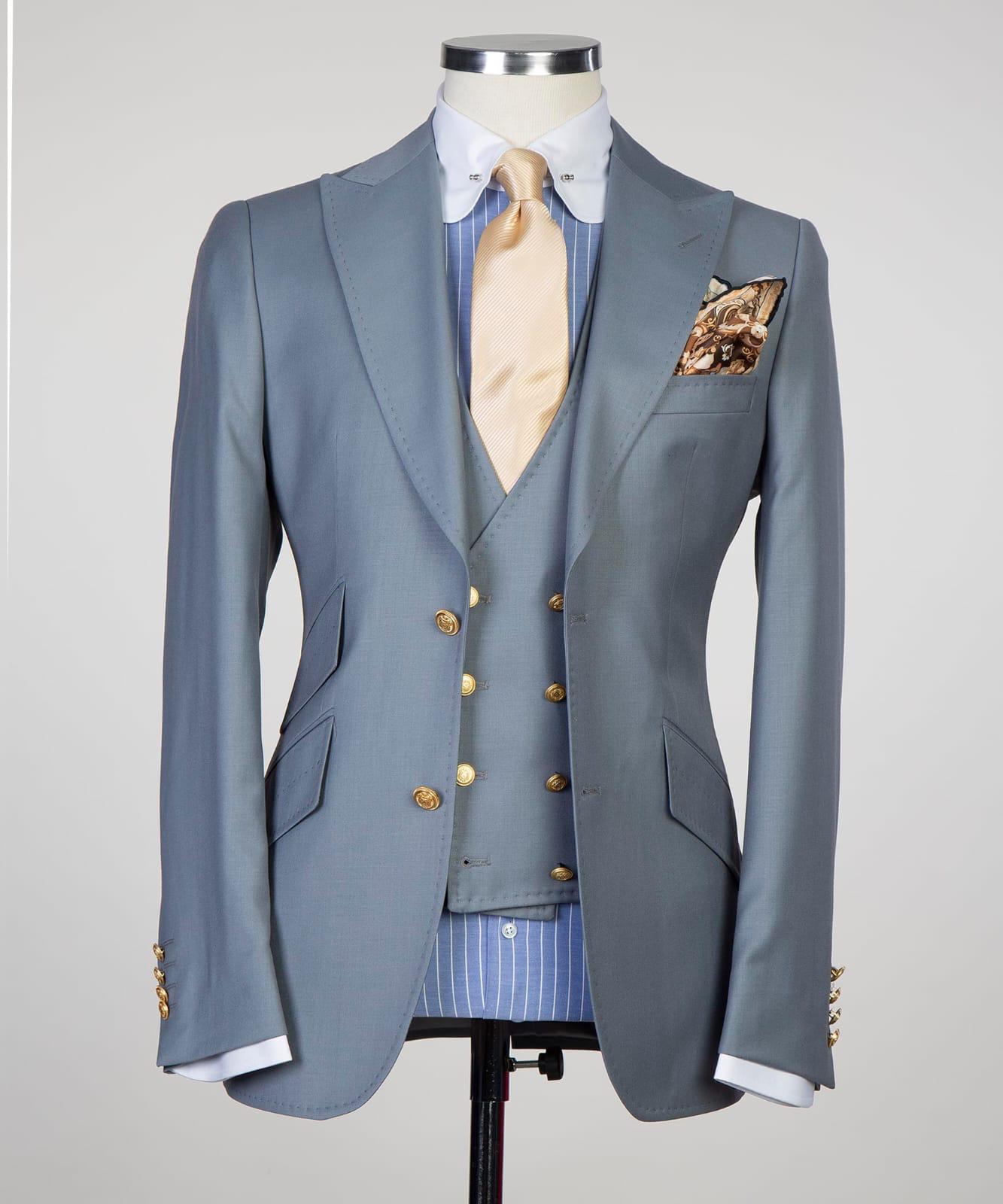 Modern Gray Point Collar Three-Piece Business Suit