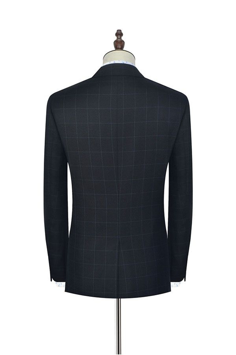 Black Check Classic Suit Notched Lapel Three Slant Pocket Business Suit