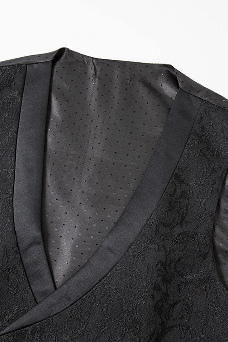 Black Shawl Collar Men's Jacquard Three-Piece Wedding Suit