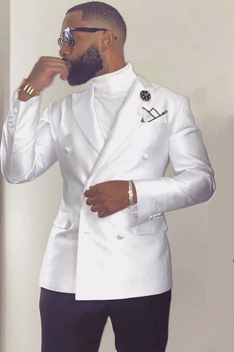 Addison White Point Lapel Double-Breasted Wedding Groom Suit