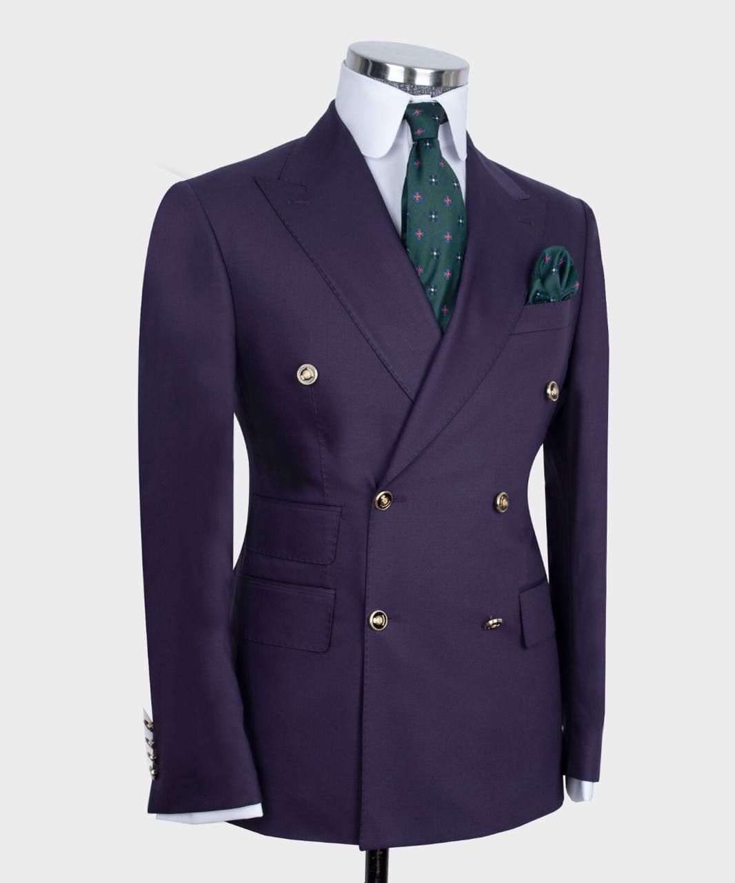 Fashion Purple Point Collar Two-Piece Suit