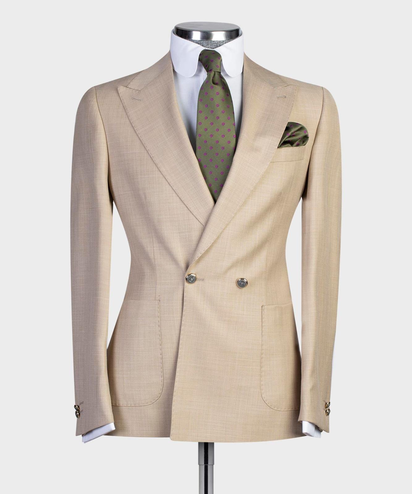 Champagne Peaked Lapel Double Breasted Fashion Prom Men Suits