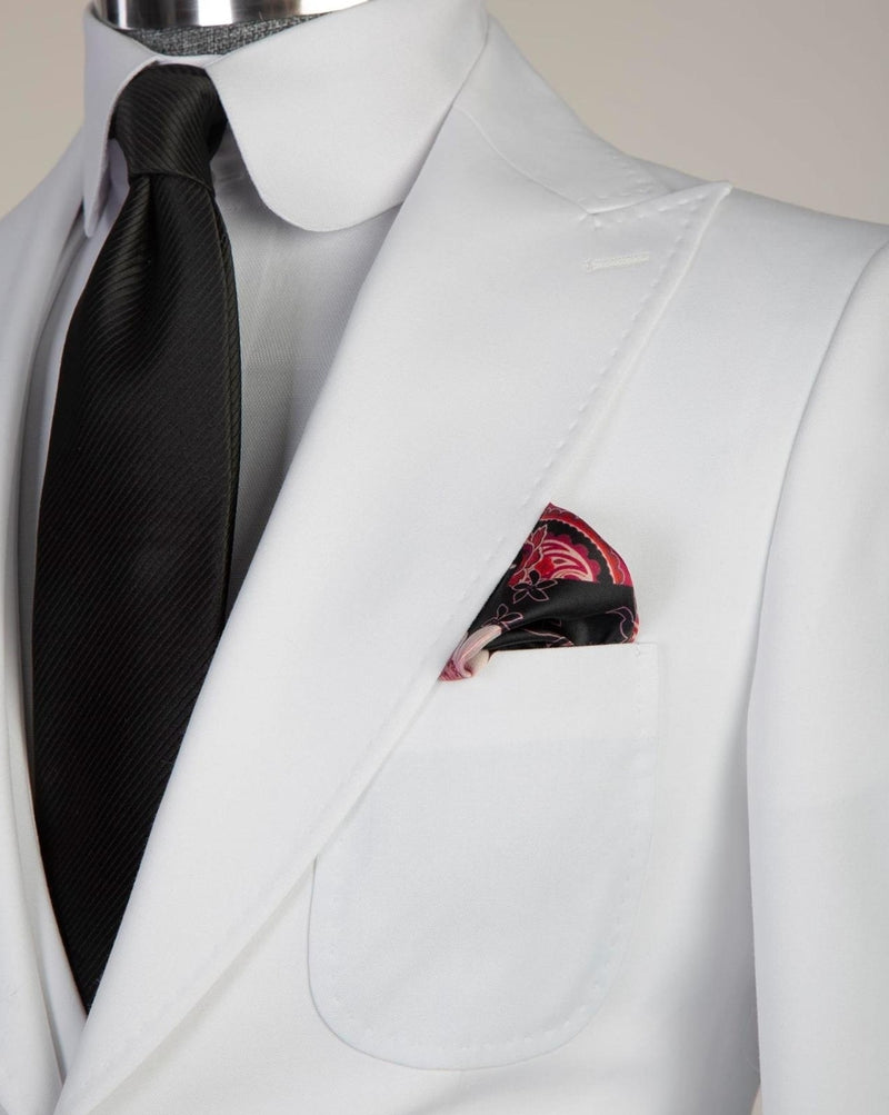 New White Pointed Lapel Three-Piece Business Suit