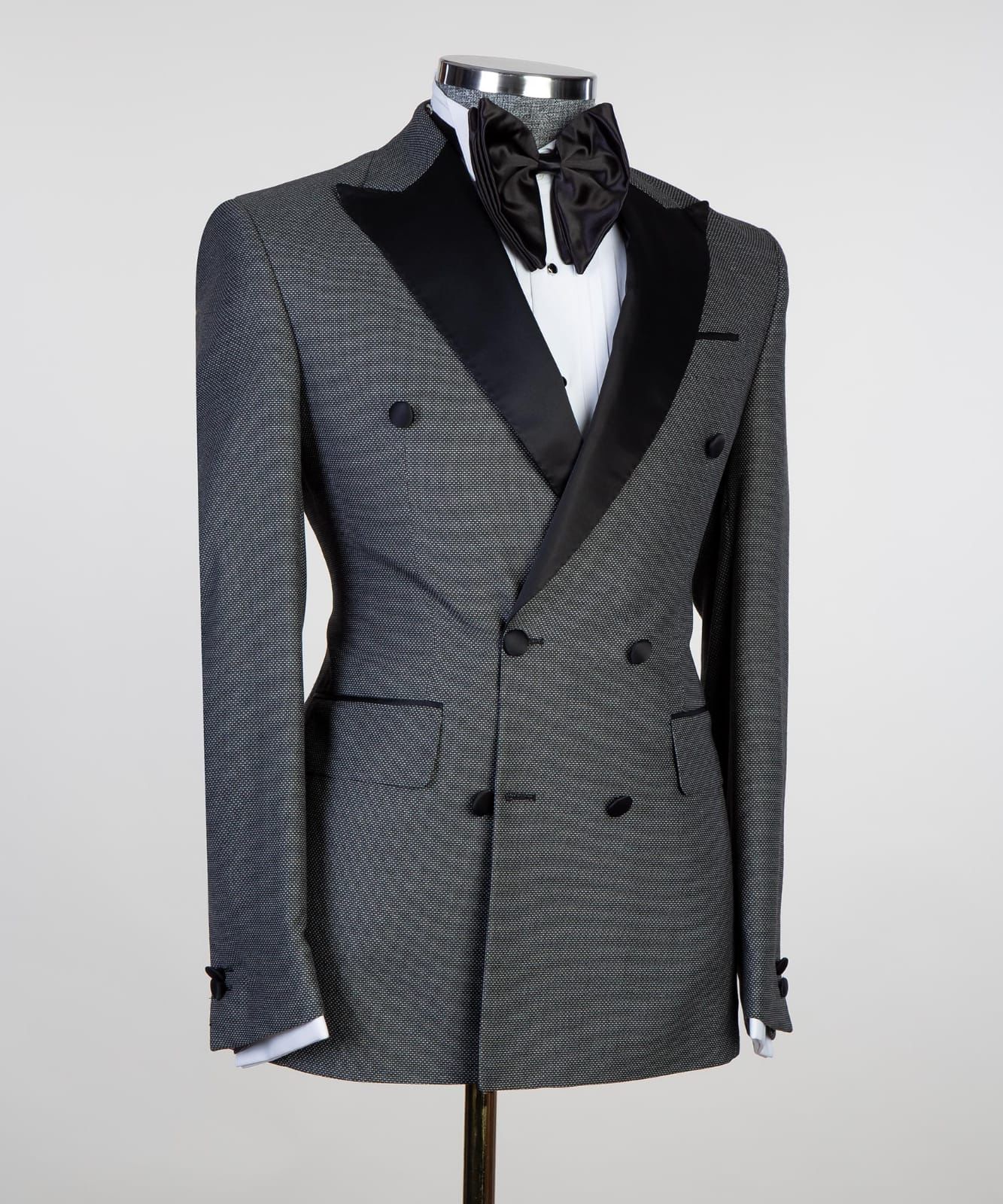 Dark Gray Fashionable Double-Breasted Point Collar Suit