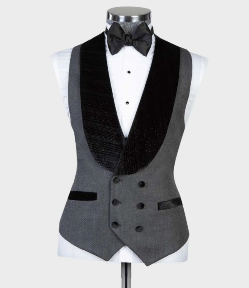 Gray One-Button Stylish Wedding Suit with Black Shawl Lapel