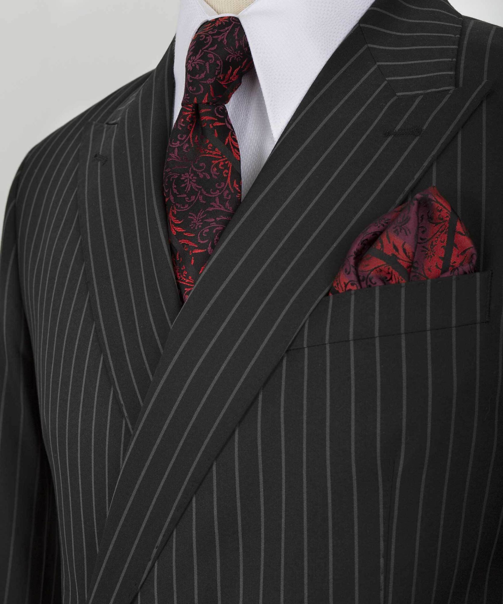 Black Striped One-Button Peak Collar Business Suit