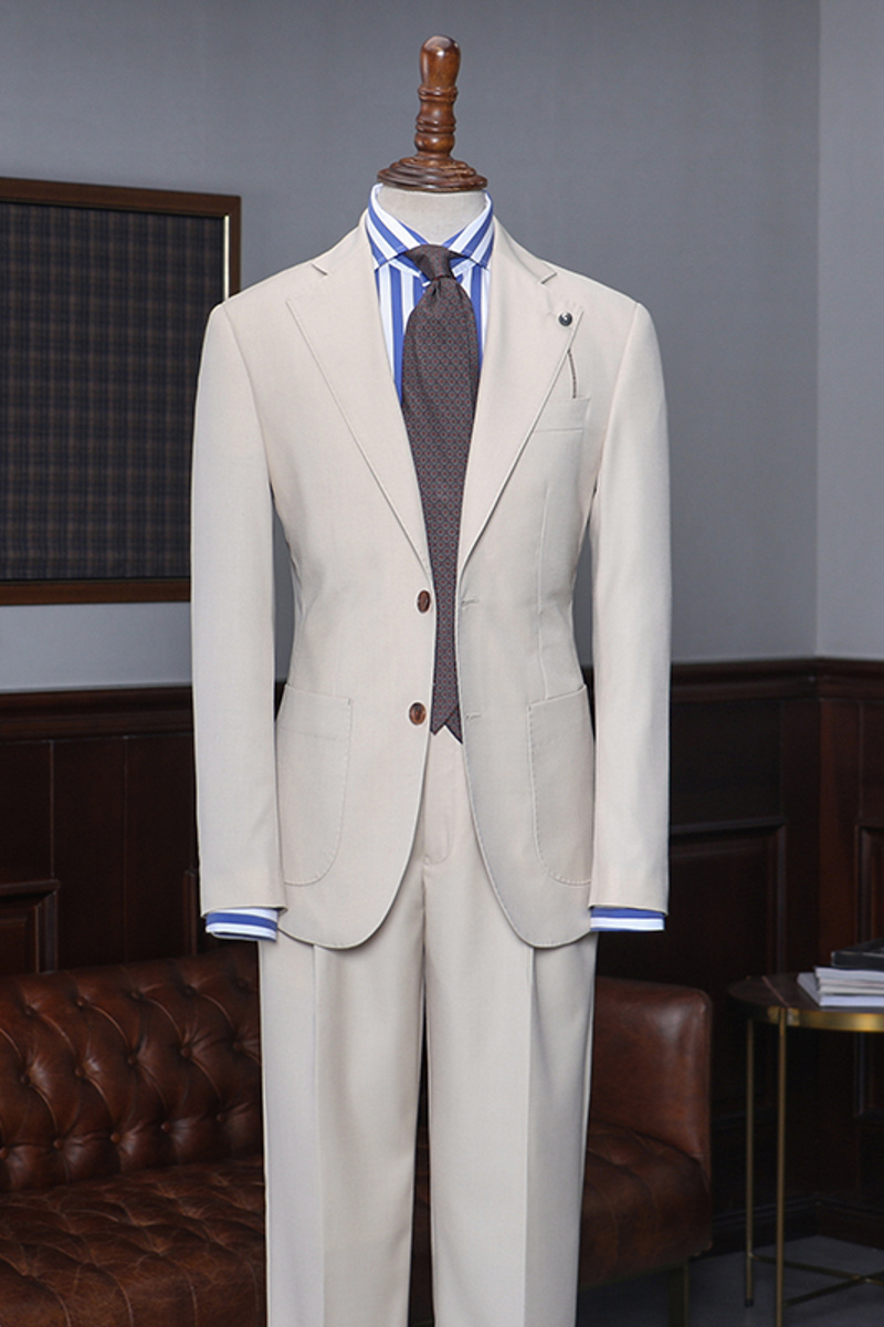 Anthony New Light Khaki Two-Piece Notched Lapel Custom Business Suit