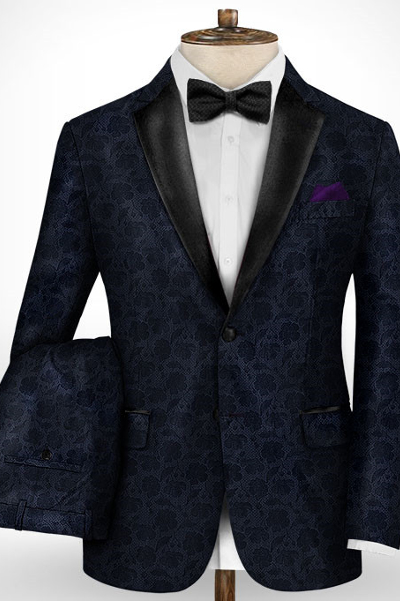 Black Jacquard Prom Men Suit Two-Piece Fashion Slim Fit Tuxedo