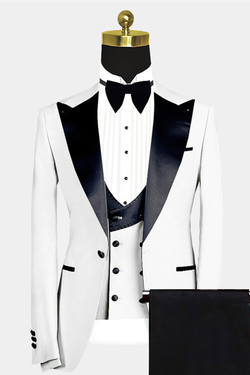 Russell Fashion White Slim Fit Peak Lapel Wedding Groom Suit