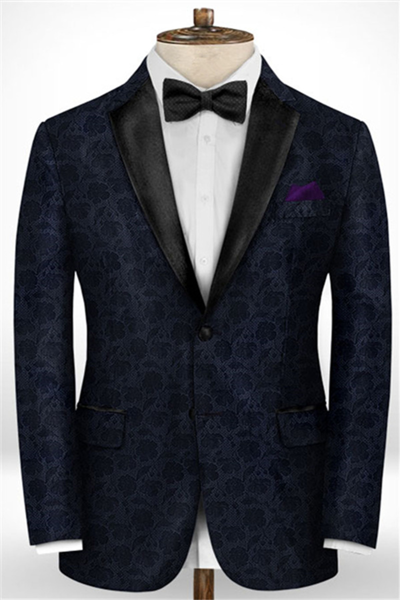 Black Jacquard Prom Men Suit Two-Piece Fashion Slim Fit Tuxedo