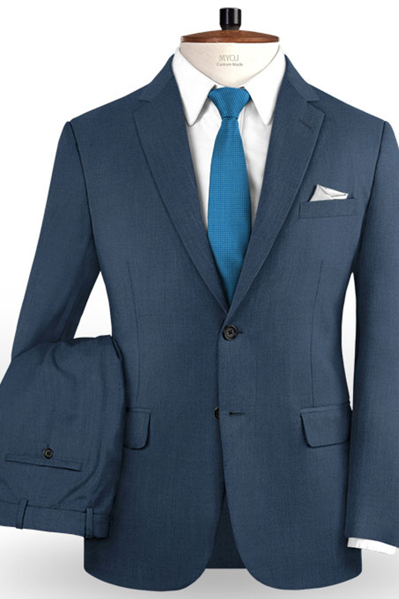 New Trendy Navy Blue Slim Fit Men Suit Formal Business Blazer 2 Groom Tuxedos