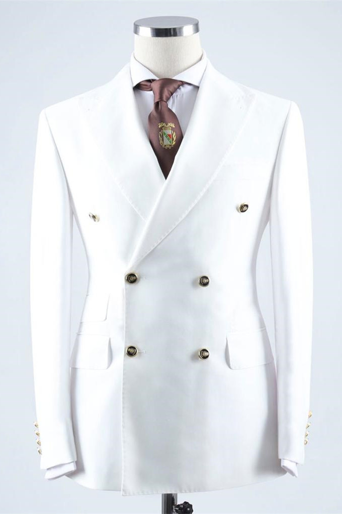 White Double-Breasted Fashionable Point Collar Suit