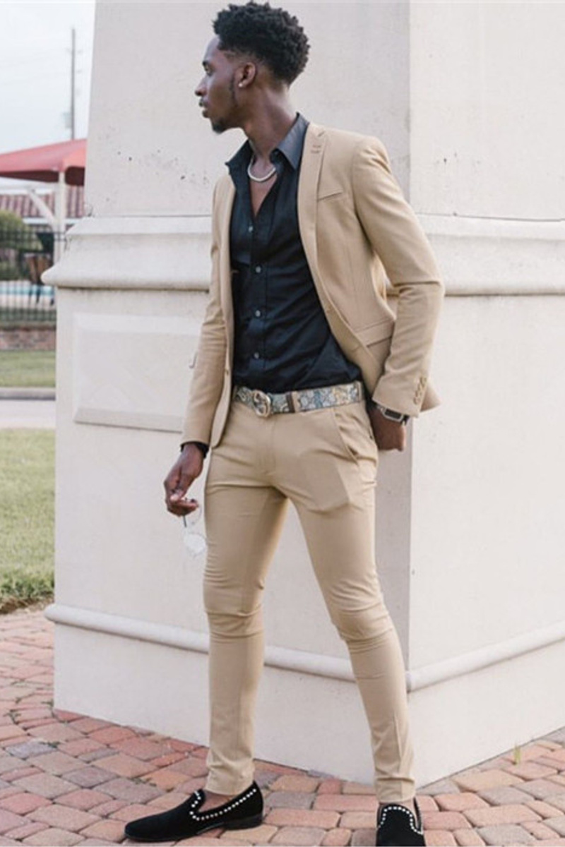 Khaki Slim Two Piece Men Suit Slim Fit