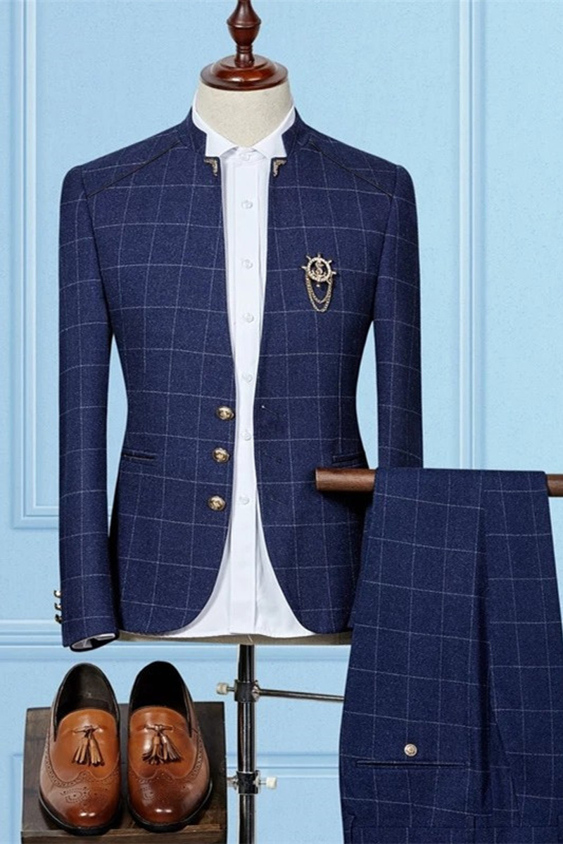 Myles Dark Navy Two-Piece Best Fit Fashion Check Prom Suit