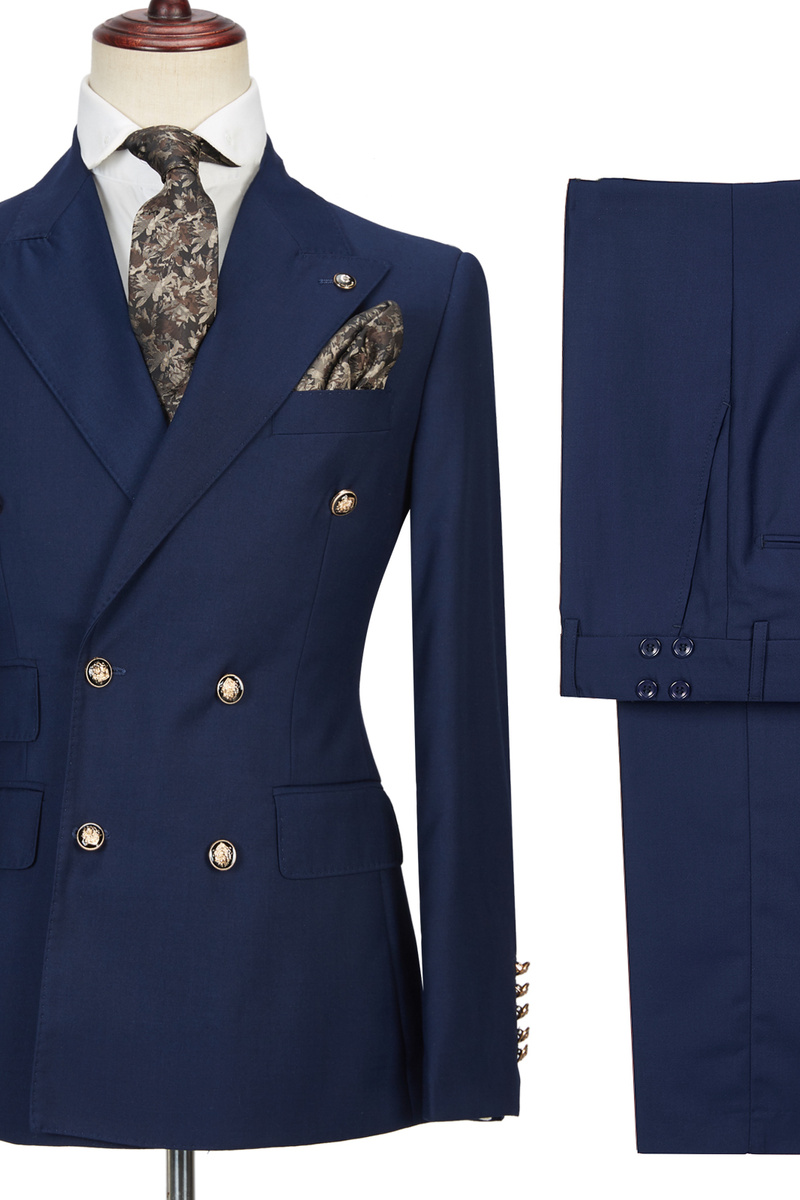 Morris Dark Navy Peak Lapel Double-Breasted Formal Suit for Prom