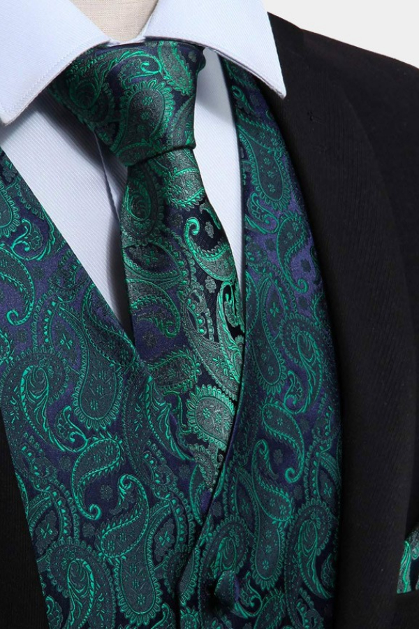 Dark Green Paisley Vest Set For Sale Online