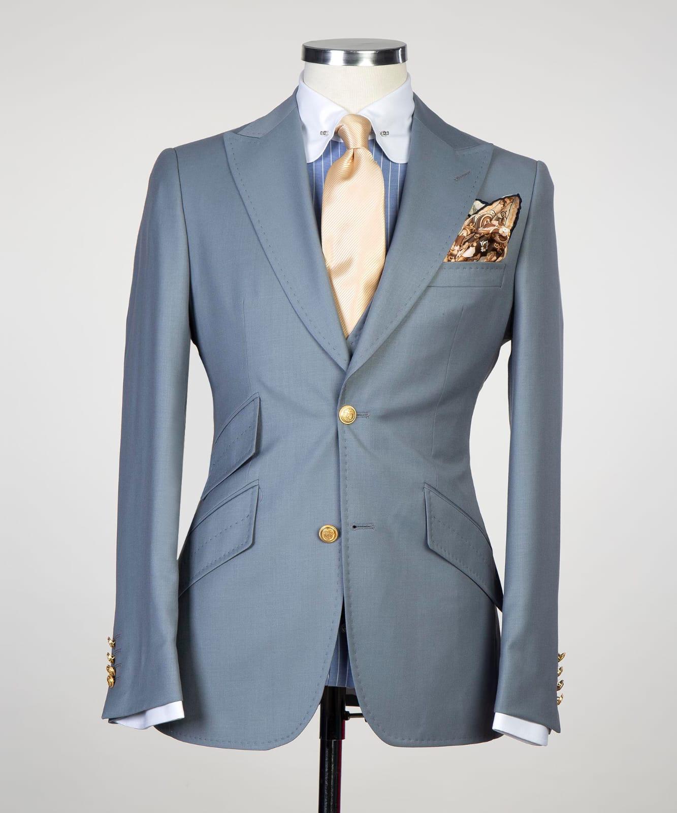 Modern Gray Point Collar Three-Piece Business Suit