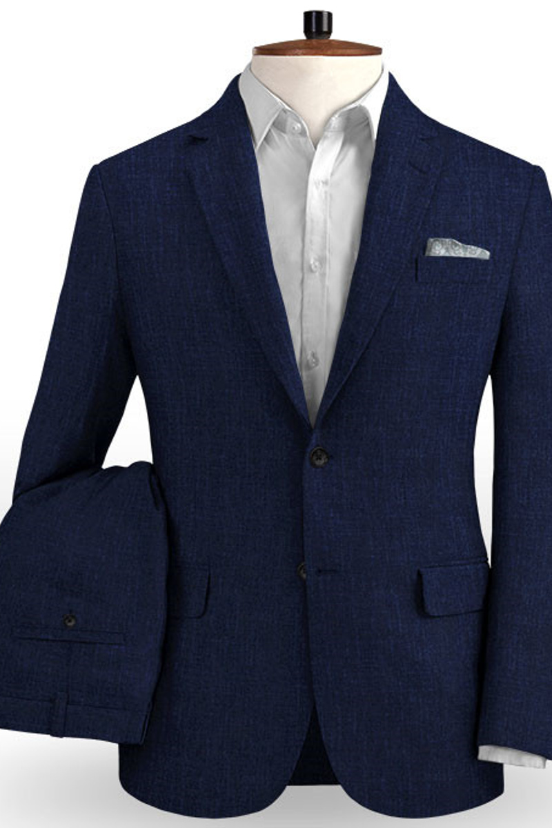 Dark Blue Casual Formal Business Suit Slim Fit Regular Single-Breasted Tuxedo