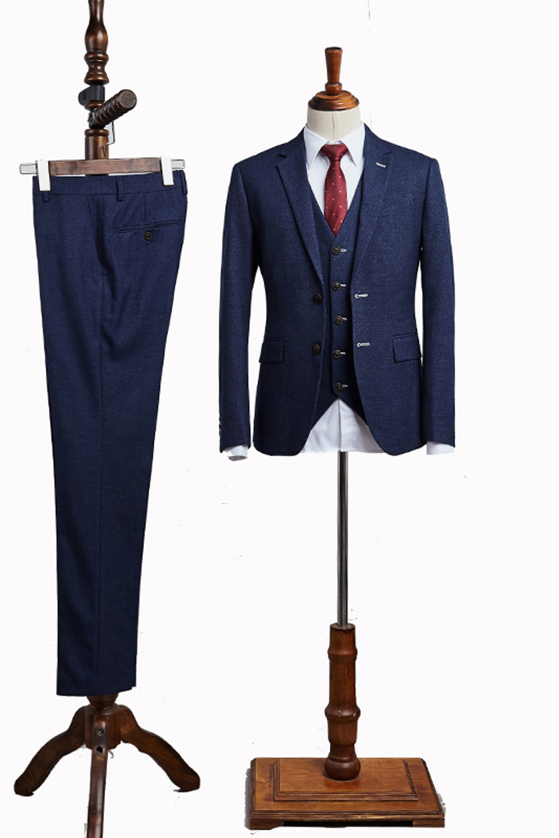 Carey Modern Blue Three Piece Notched Lapel Custom Business Suit