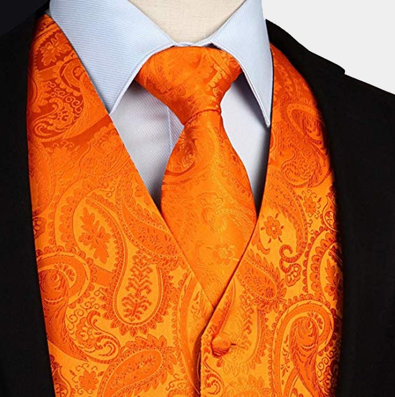 Orange Paisley Vest Randy Slim Fit Men Waistcoat