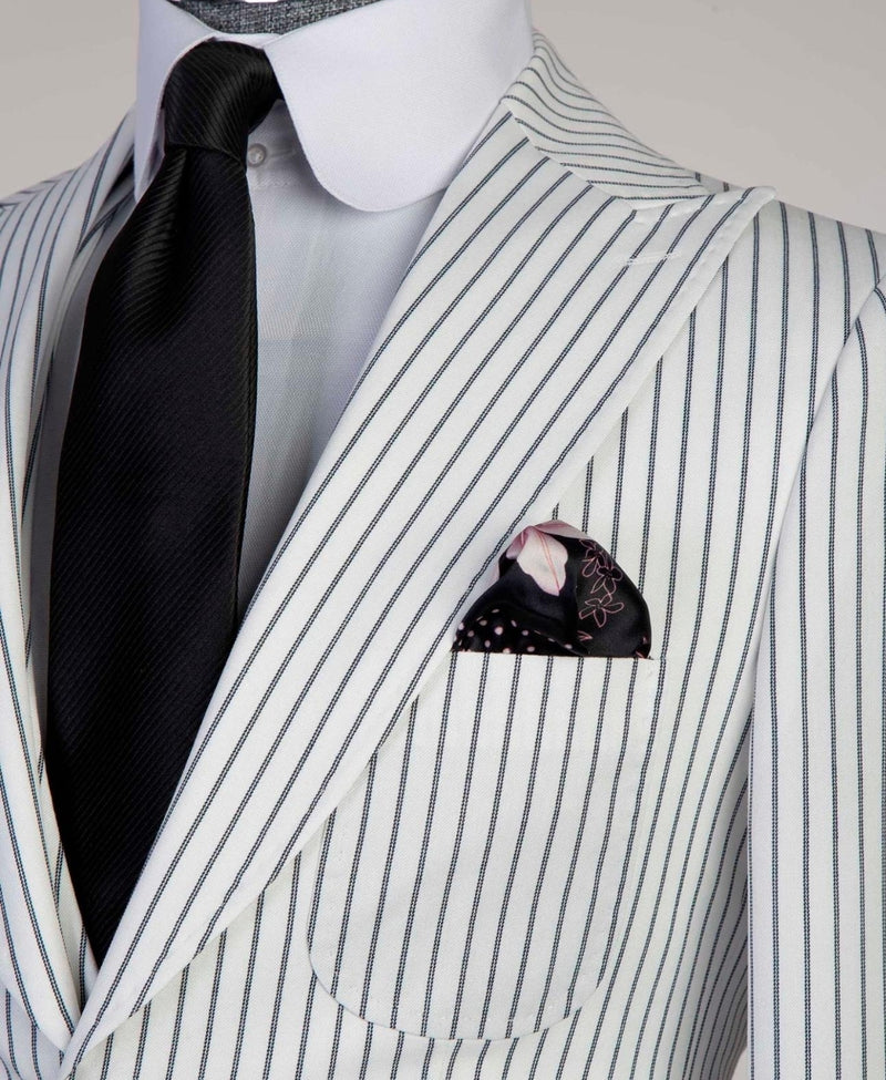White Stripe Three-Piece Peaked Lapel Business Suit