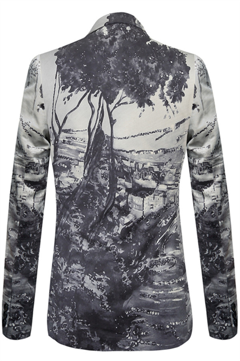 Fashion Tree Print Slim Fit Blazer
