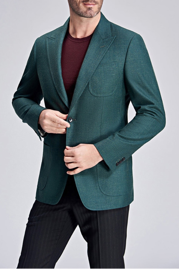 Stylish Men Green Patch Pocket Lapel Everyday Casual Slim Fit Blazer